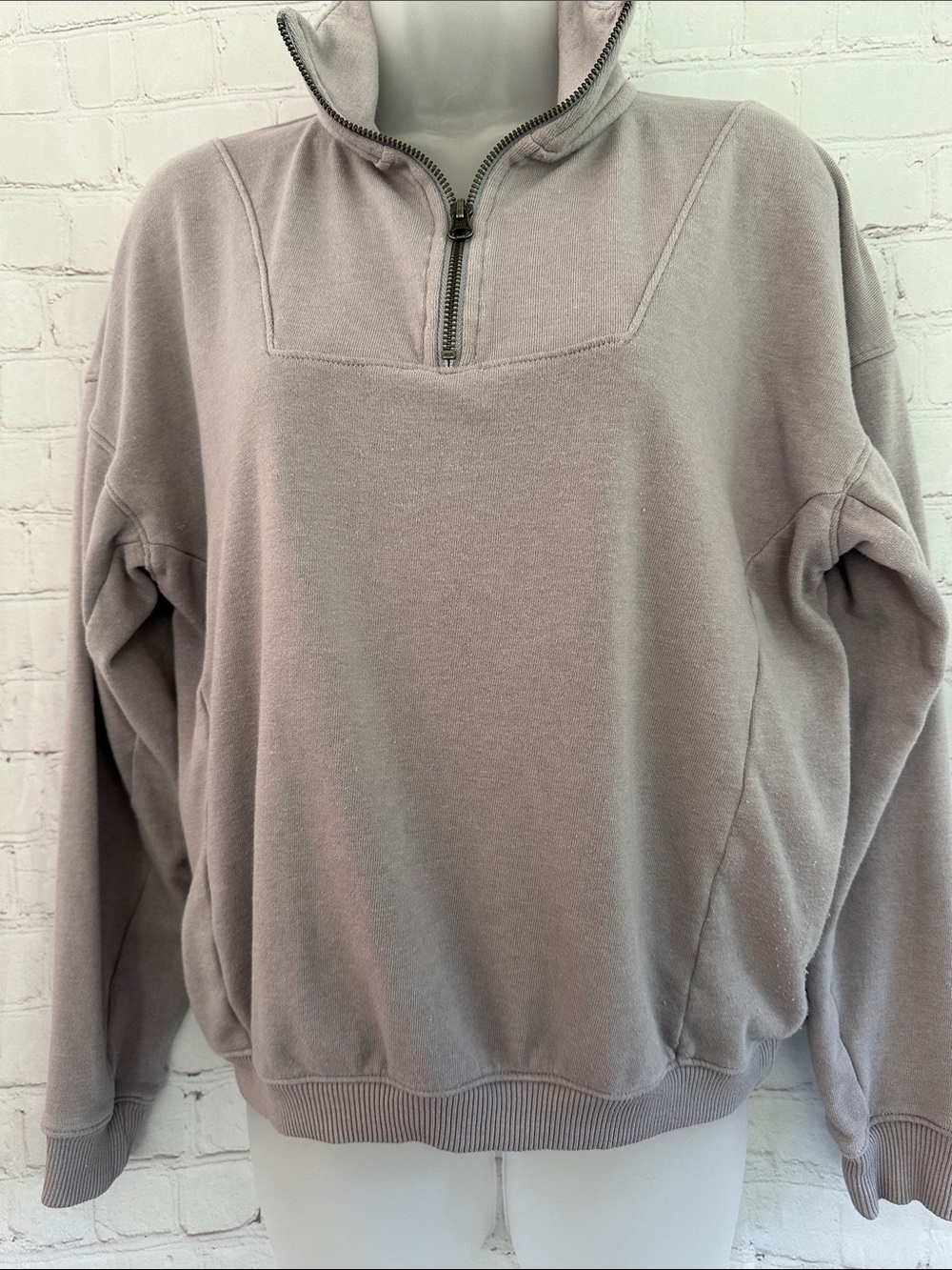 American Eagle Quarter-Zip Pullover Sweater - Gray/mauve size XS